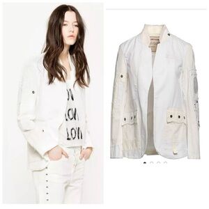 Zadig & Voltaire Very Grunge Spi White Utility Jacket Blazer Ecru Cotton 34 XS